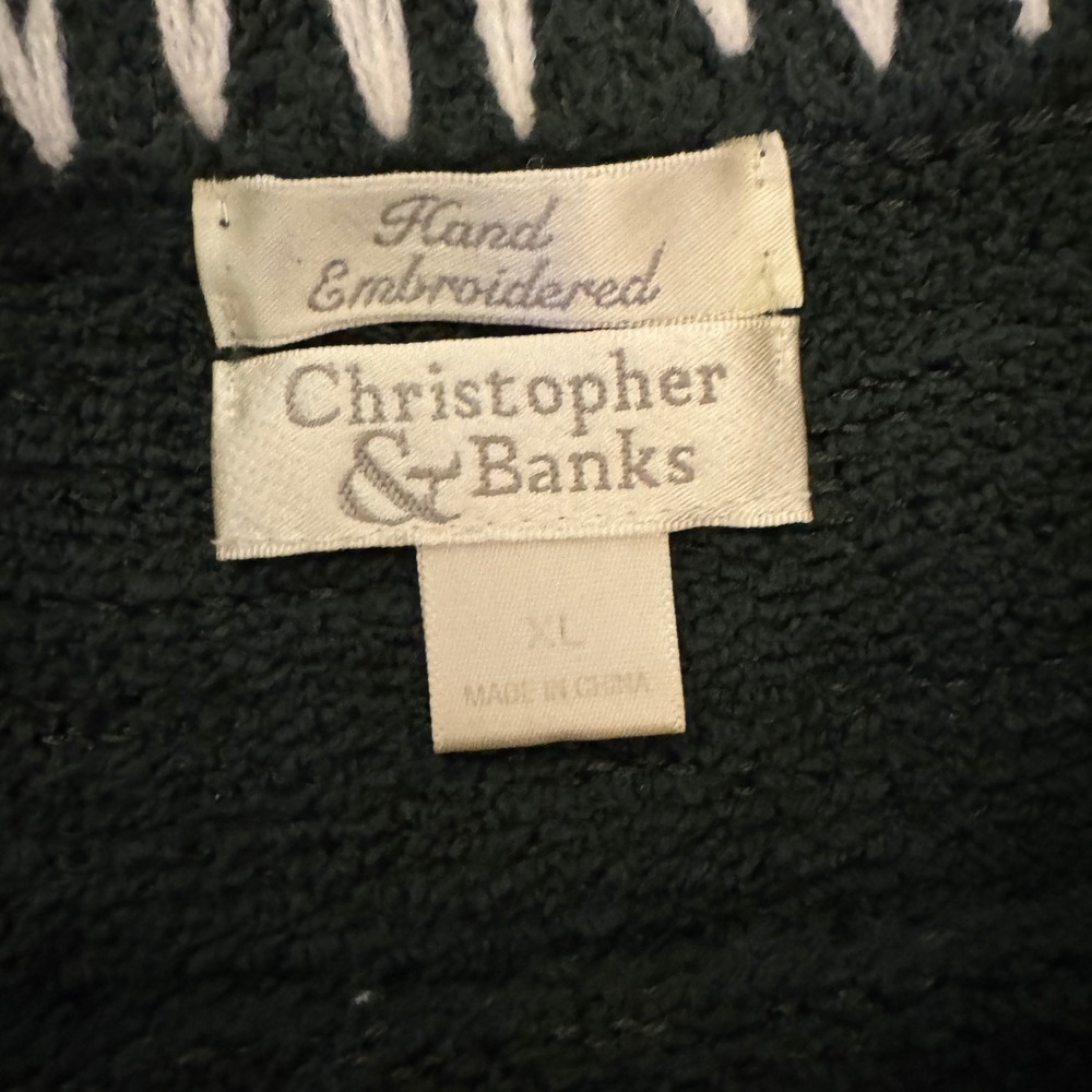 Christopher & Banks Sweater Women XL Green Hand Embroidered Winter Scene Village - Picture 5 of 8